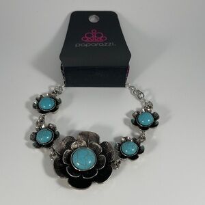Paparazzi Silver and Blue Floral Bracelet